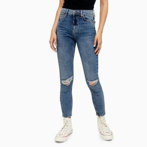 Topshop PETITE Mid Blue Ripped Jamie Jeans
